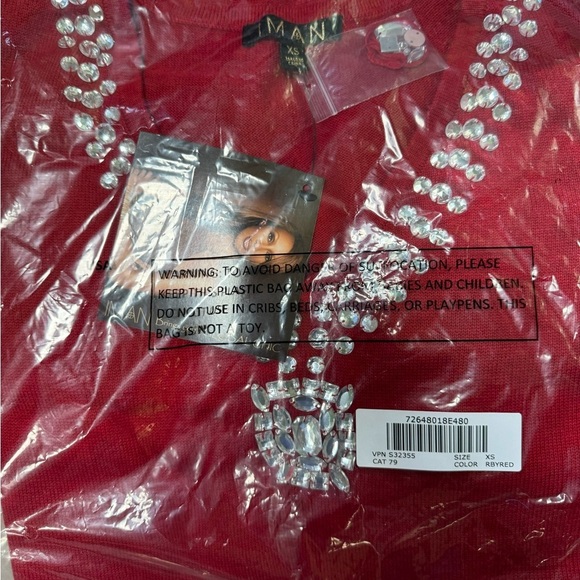 NWT IMAN Global Chic Red Touch of Cashmere tunic with jeweled scooped neck - Picture 9 of 10